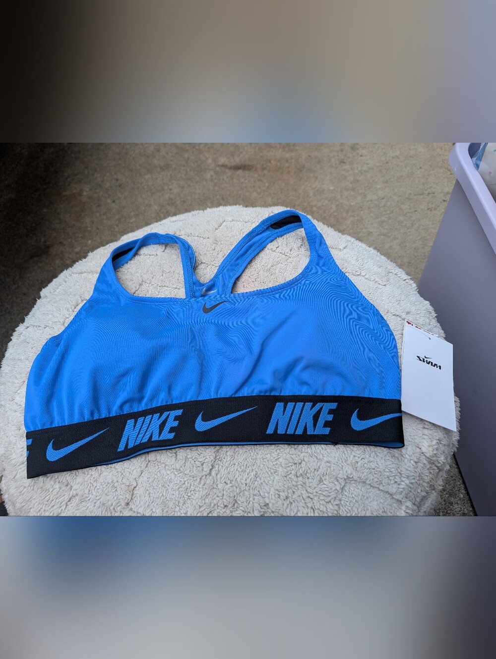 Nike Bright Blue Logo Elastic-Band Sports Swim Bra